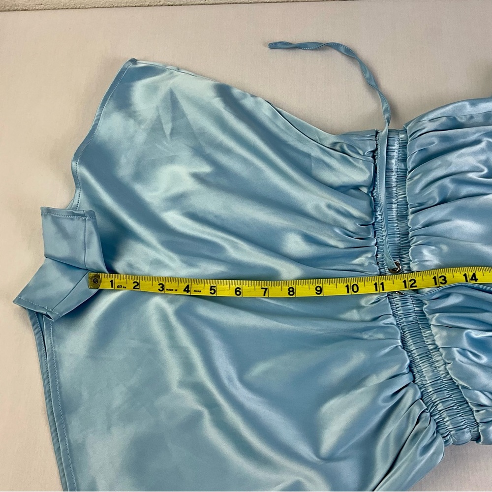 AKIRA women’s blue Slip satin Romper tie-front, elastic waist band Size S NWOT‎ - Picture 14 of 16